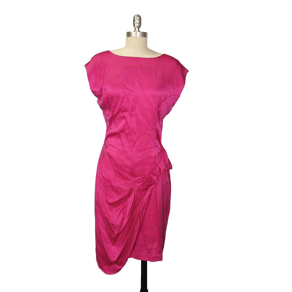 Vintage 1980s Mary Jo Bruno Silk Sheath Dress Size 6 Magenta Pink Glam Bandage